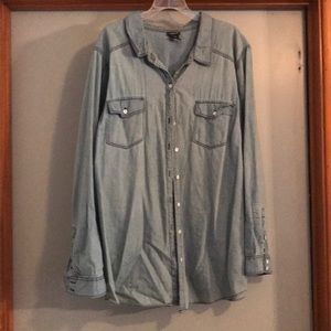 Torrid light wash denim button up long sleeve